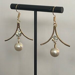 Gold Pearl and Crystal CZ Earrings